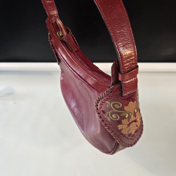 Capaccioli Handbag Purse with Embroidery Genuine Burgundy Leather Made In Italy - Picture 2 of 11